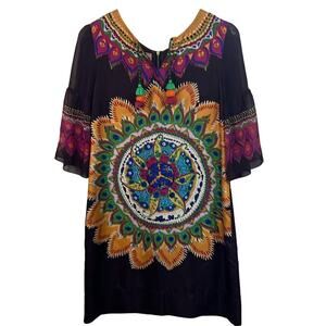 100% Silk | Vintage Phoebe Couture Shift Dress | Boho Geometric Mandala Hippie